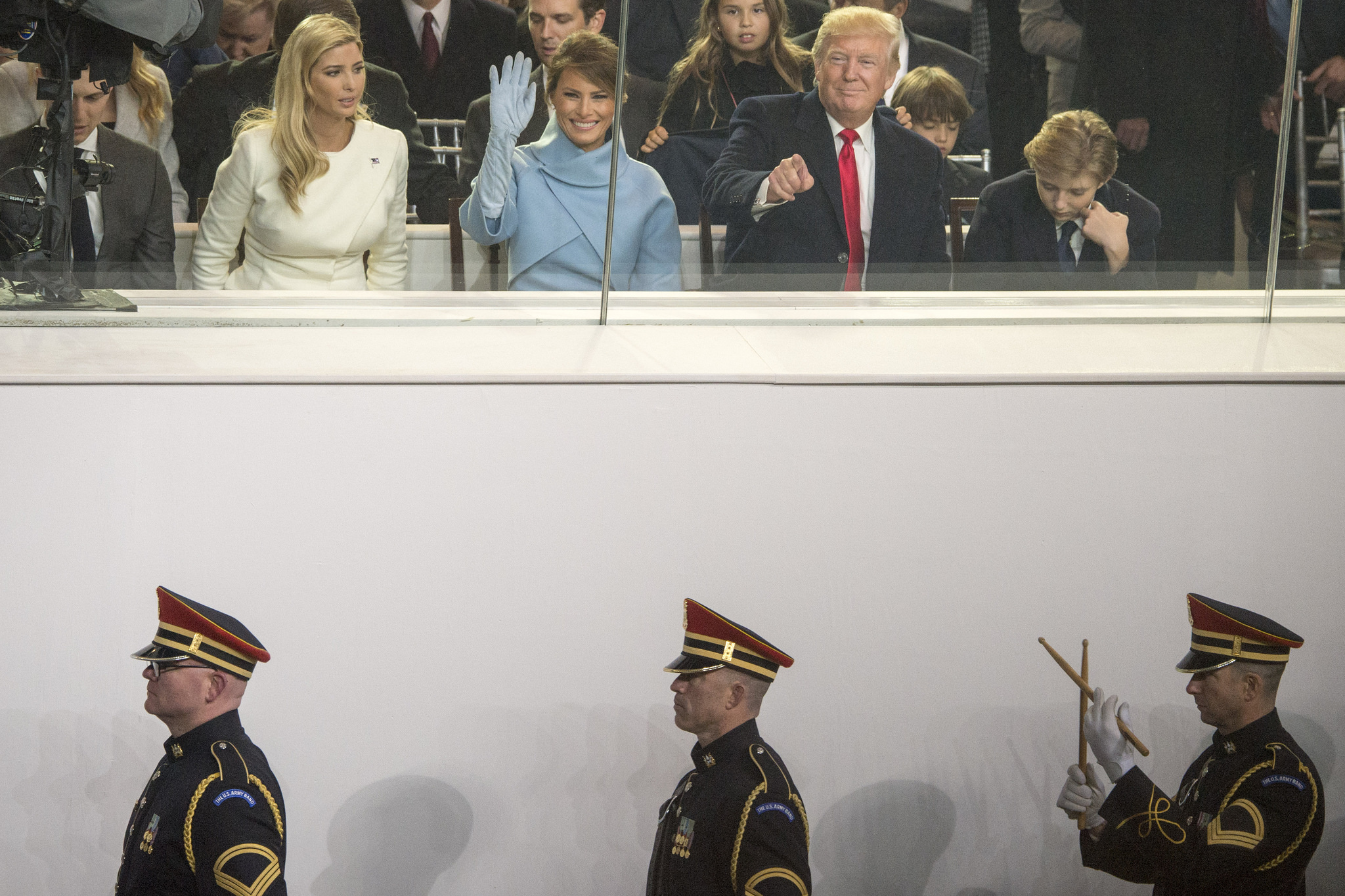 President Donald J. Trump and Vice President Michael Pence observe the 58th Presidential Inauguration Parade
