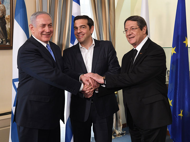 Benjamin Netanyahu, Alexis Tsipras, and Nicos Anastasiades